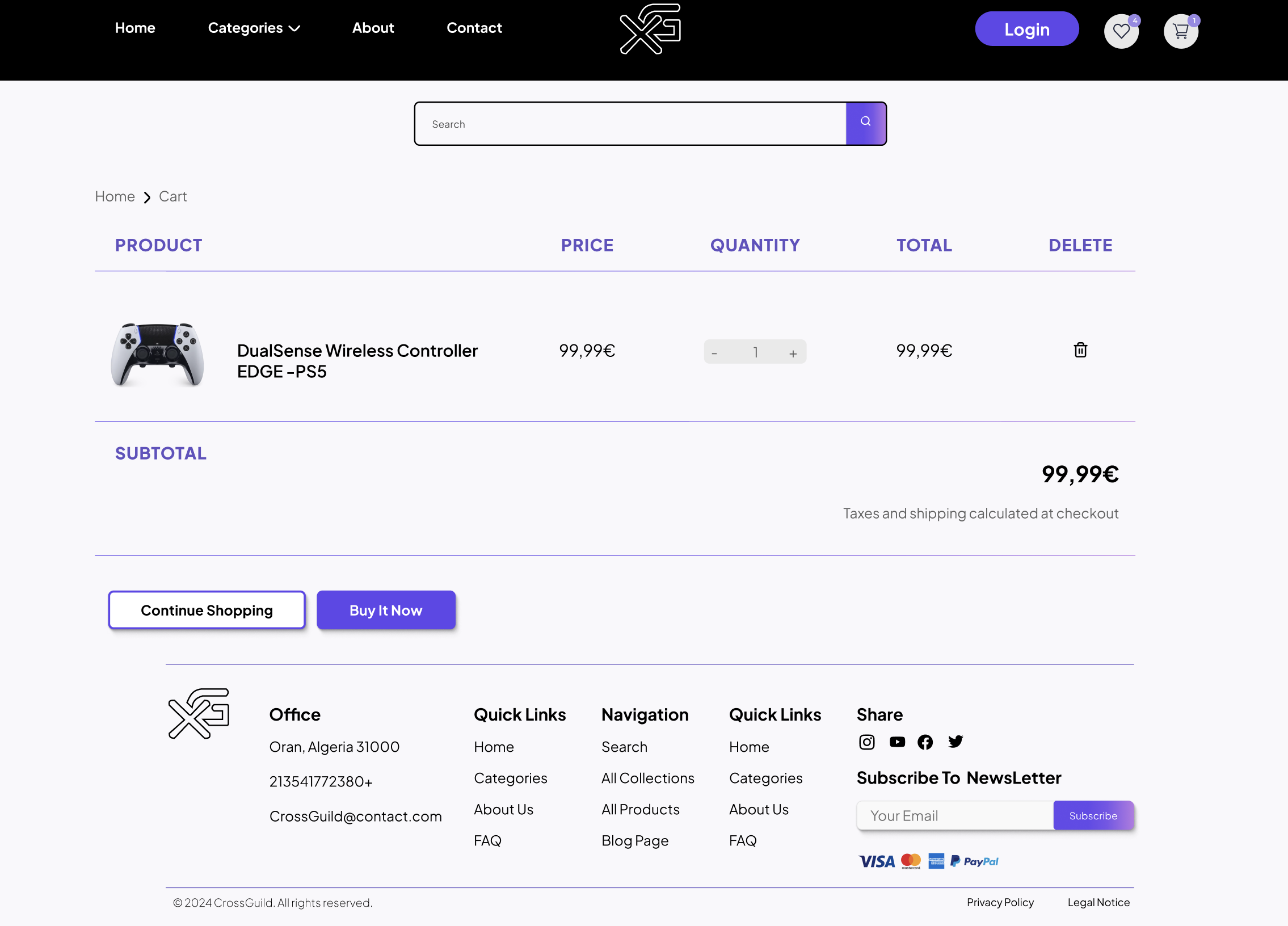 The CrossGuild shopping cart, connecting product selection with the checkout flow